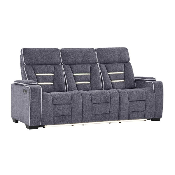 English Elm Austin Power Reclining Sofa with Speakers Storage Arms and Tailored Gray Upholstery B201P555728