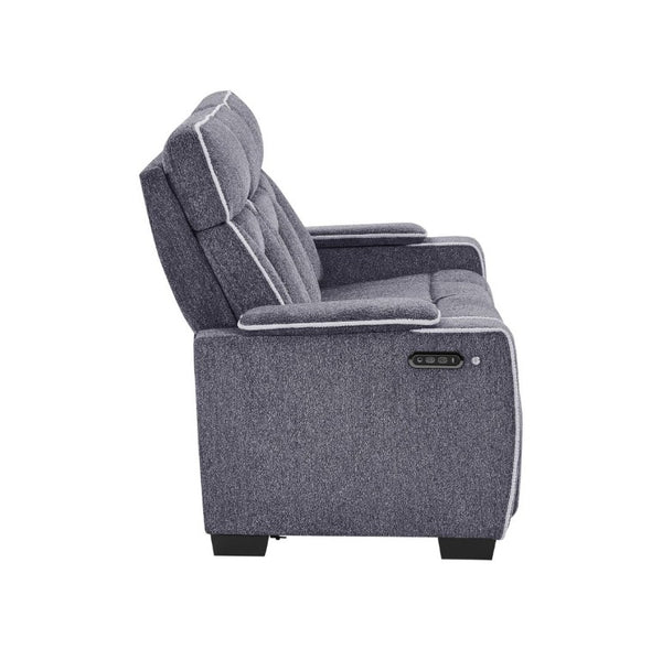 English Elm Austin Power Reclining Sofa with Speakers Storage Arms and Tailored Gray Upholstery B201P555728