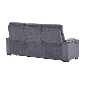 English Elm Austin Power Reclining Sofa with Speakers Storage Arms and Tailored Gray Upholstery B201P555728