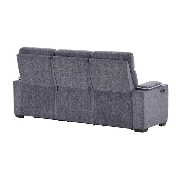 English Elm Austin Power Reclining Sofa with Speakers Storage Arms and Tailored Gray Upholstery B201P555728