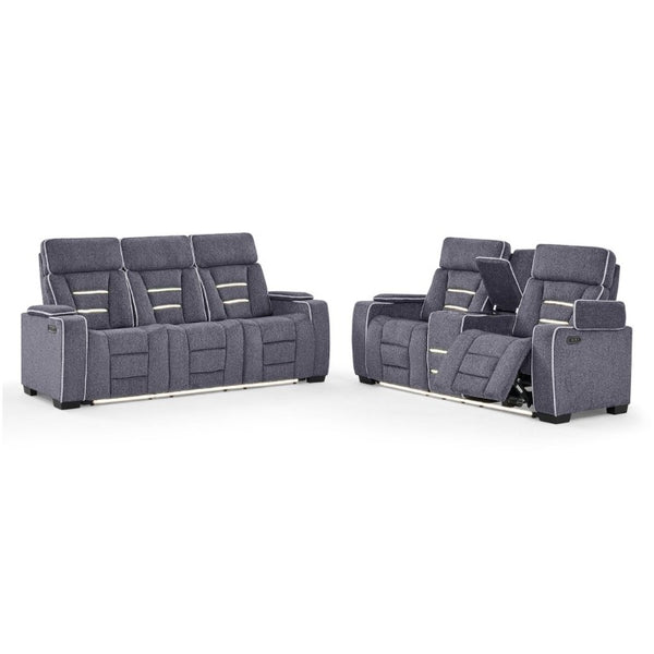 English Elm Austin Power Reclining Sofa with Speakers Storage Arms and Tailored Gray Upholstery B201P555728