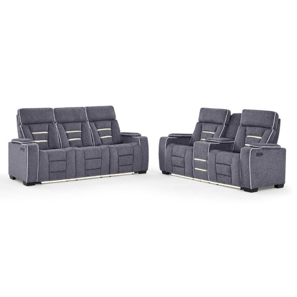 English Elm Austin Power Reclining Sofa with Speakers Storage Arms and Tailored Gray Upholstery B201P555728