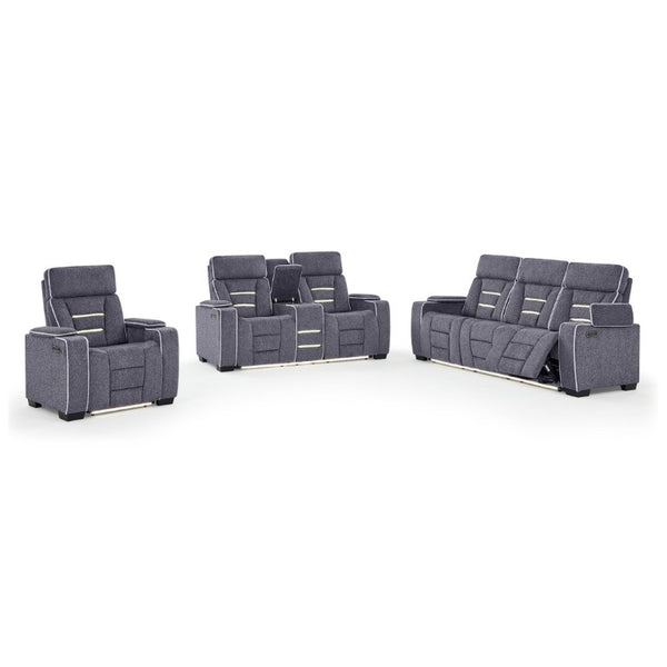 English Elm Austin Power Reclining Sofa with Speakers Storage Arms and Tailored Gray Upholstery B201P555728