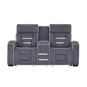 English Elm Austin Power Reclining Loveseat with Speaker System and Welt Stitched Gray Fabric B201P555729