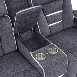 English Elm Austin Power Reclining Loveseat with Speaker System and Welt Stitched Gray Fabric B201P555729