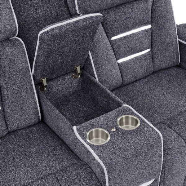 English Elm Austin Power Reclining Loveseat with Speaker System and Welt Stitched Gray Fabric B201P555729