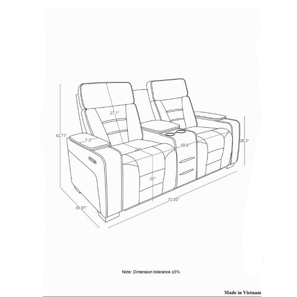 English Elm Austin Power Reclining Loveseat with Speaker System and Welt Stitched Gray Fabric B201P555729