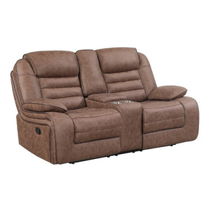English Elm Lucius Manual Reclining Loveseat with Console Pillow Top Arms Brown Fabric B201P556593