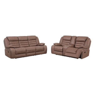 English Elm Lucius Manual Reclining Loveseat with Console Pillow Top Arms Brown Fabric B201P556593