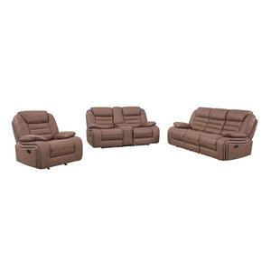 English Elm Lucius Manual Reclining Loveseat with Console Pillow Top Arms Brown Fabric B201P556593
