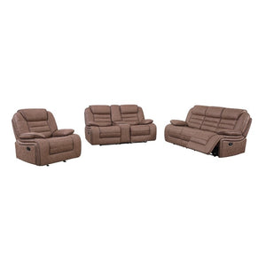 English Elm Lucius Manual Reclining Loveseat with Console Pillow Top Arms Brown Fabric B201P556593