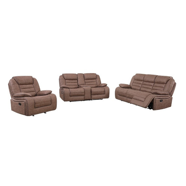 English Elm Lucius Manual Reclining Loveseat with Console Pillow Top Arms Brown Fabric B201P556593