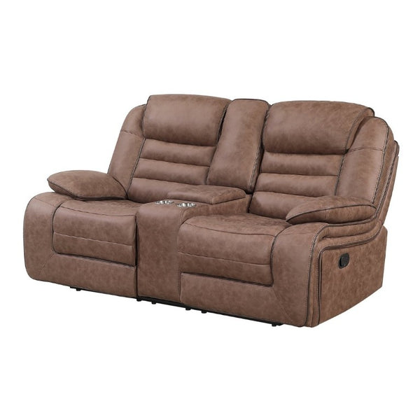 English Elm Lucius Manual Reclining Loveseat with Console Pillow Top Arms Brown Fabric B201P556593