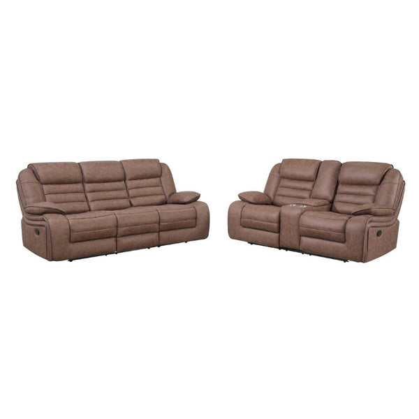 English Elm Lucius Manual Reclining Loveseat with Console Pillow Top Arms Brown Fabric B201P556593