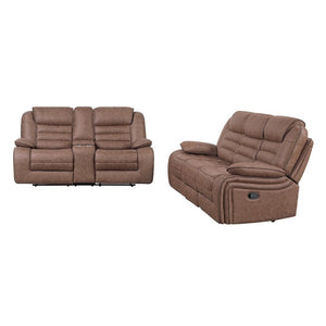 English Elm Lucius Manual Reclining Loveseat with Console Pillow Top Arms Brown Fabric B201P556593