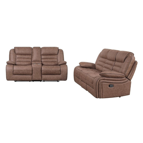 English Elm Lucius Manual Reclining Loveseat with Console Pillow Top Arms Brown Fabric B201P556593