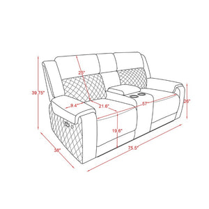 English Elm Alicia Reclining Loveseat with Immersive Sound Blue LED and Two-Tone Fabric Faux Leather B201P556621