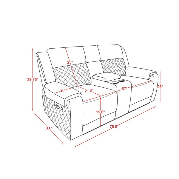 English Elm Alicia Reclining Loveseat with Immersive Sound Blue LED and Two-Tone Fabric Faux Leather B201P556621