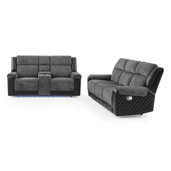 English Elm Alicia Reclining Loveseat with Immersive Sound Blue LED and Two-Tone Fabric Faux Leather B201P556621