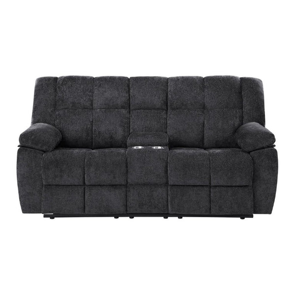 English Elm Liam Manual Reclining Loveseat with Center Console Biscuit Tufted Black Upholstery B201P556626