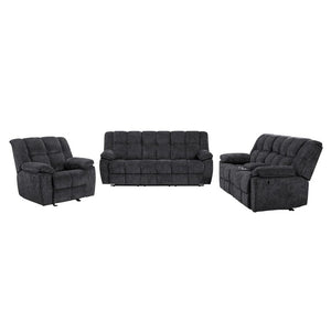 English Elm Liam Manual Reclining Loveseat with Center Console Biscuit Tufted Black Upholstery B201P556626