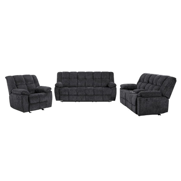 English Elm Liam Manual Reclining Loveseat with Center Console Biscuit Tufted Black Upholstery B201P556626