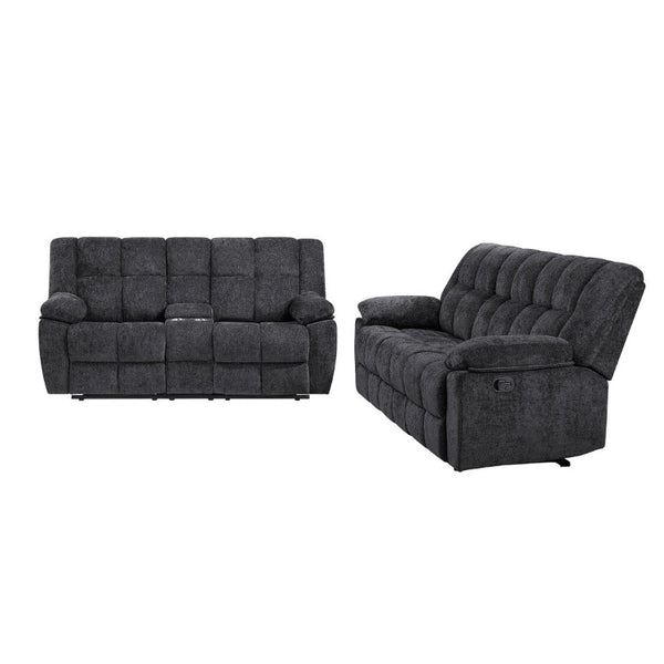 English Elm Liam Manual Reclining Loveseat with Center Console Biscuit Tufted Black Upholstery B201P556626