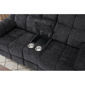 English Elm Liam Manual Reclining Loveseat with Center Console Biscuit Tufted Black Upholstery B201P556626