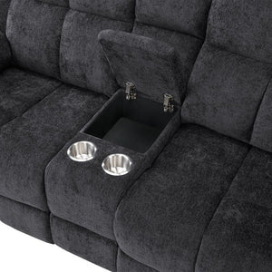 English Elm Liam Manual Reclining Loveseat with Center Console Biscuit Tufted Black Upholstery B201P556626
