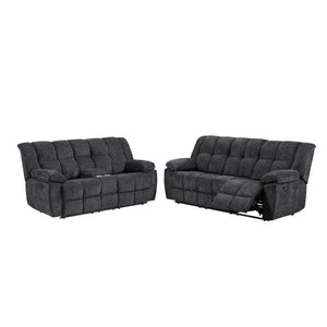English Elm Liam Manual Reclining Loveseat with Center Console Biscuit Tufted Black Upholstery B201P556626