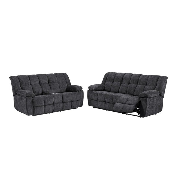 English Elm Liam Manual Reclining Loveseat with Center Console Biscuit Tufted Black Upholstery B201P556626
