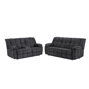 English Elm Liam Manual Reclining Loveseat with Center Console Biscuit Tufted Black Upholstery B201P556626