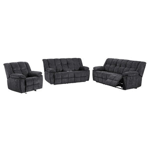 English Elm Liam Manual Reclining Loveseat with Center Console Biscuit Tufted Black Upholstery B201P556626