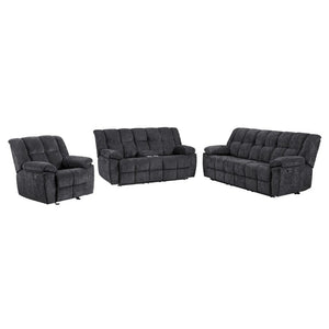 English Elm Liam Manual Reclining Loveseat with Center Console Biscuit Tufted Black Upholstery B201P556626