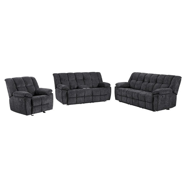 English Elm Liam Manual Reclining Loveseat with Center Console Biscuit Tufted Black Upholstery B201P556626