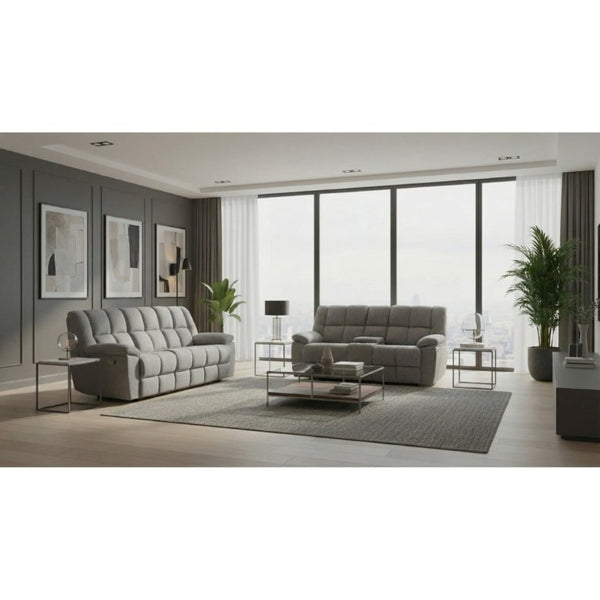 English Elm Liam Dual Reclining Loveseat with Center Console and Biscuit Tufted Plush Seating B201P556632