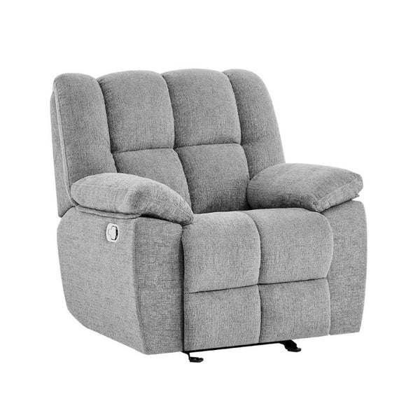 English Elm Liam Smoke Upholstered Glider Recliner with Biscuit Cushions for Transitional Living B201P556634