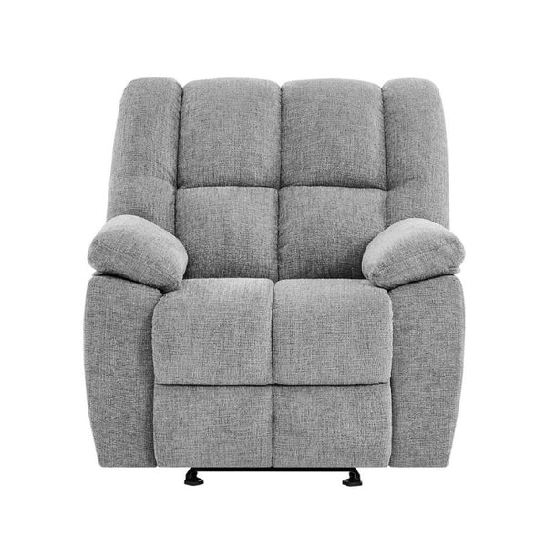 English Elm Liam Smoke Upholstered Glider Recliner with Biscuit Cushions for Transitional Living B201P556634
