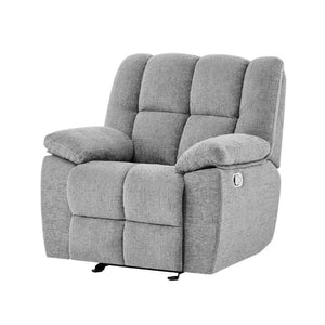 English Elm Liam Smoke Upholstered Glider Recliner with Biscuit Cushions for Transitional Living B201P556634