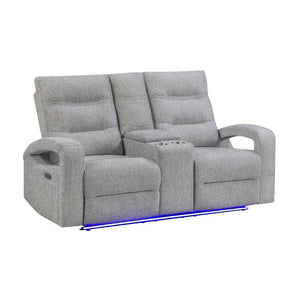 English Elm Isolde Power Reclining Loveseat with LED Lighting Plush Grey Transitional Seating B201P556635