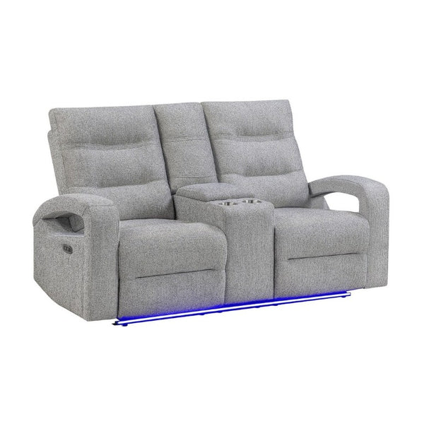 English Elm Isolde Power Reclining Loveseat with LED Lighting Plush Grey Transitional Seating B201P556635