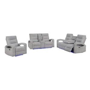 English Elm Isolde Power Reclining Loveseat with LED Lighting Plush Grey Transitional Seating B201P556635