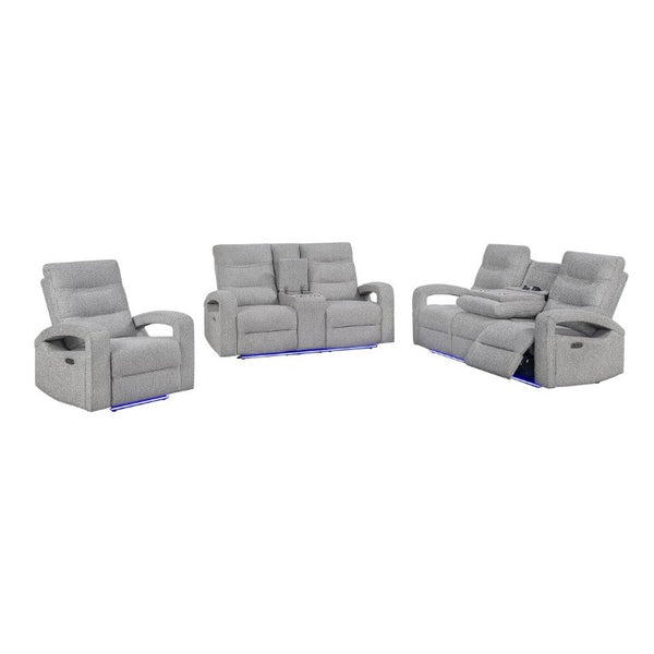 English Elm Isolde Power Reclining Loveseat with LED Lighting Plush Grey Transitional Seating B201P556635