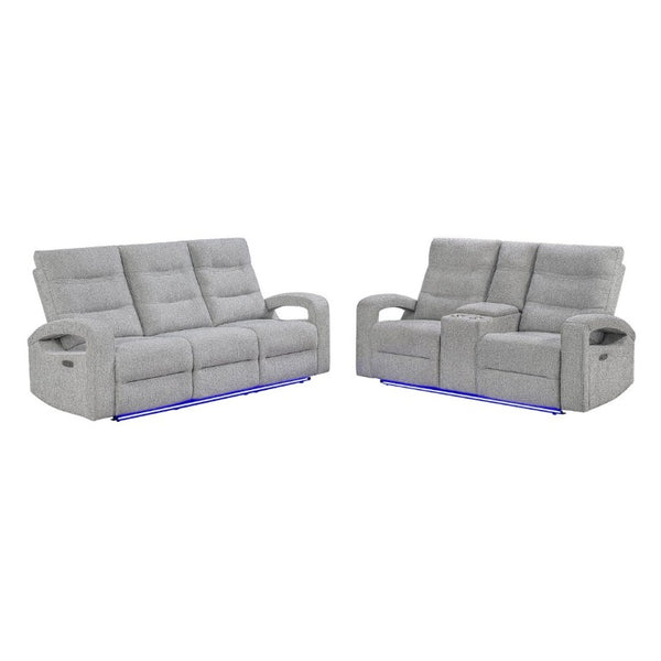 English Elm Isolde Power Reclining Loveseat with LED Lighting Plush Grey Transitional Seating B201P556635