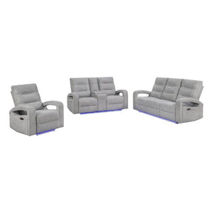 English Elm Isolde Power Reclining Loveseat with LED Lighting Plush Grey Transitional Seating B201P556635