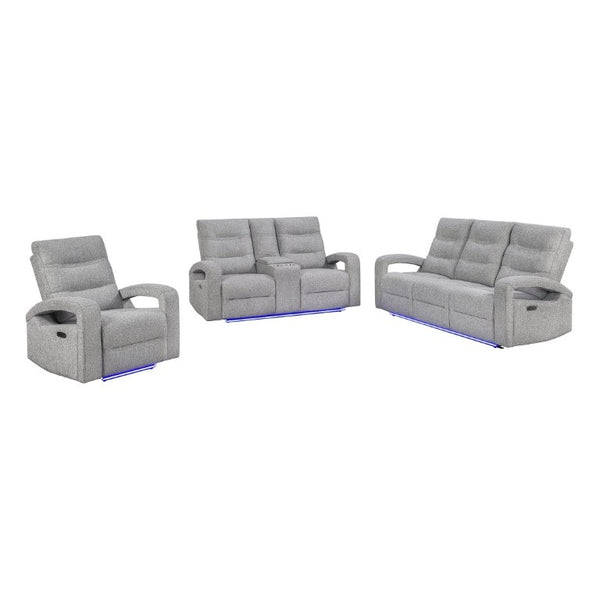 English Elm Isolde Power Reclining Loveseat with LED Lighting Plush Grey Transitional Seating B201P556635