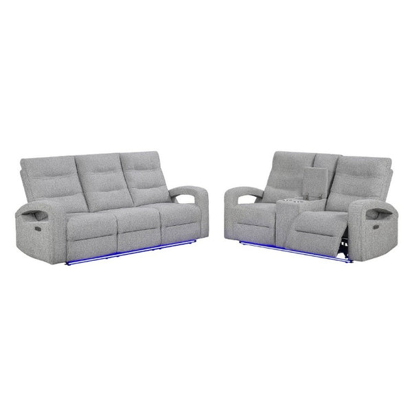 English Elm Isolde Power Reclining Loveseat with LED Lighting Plush Grey Transitional Seating B201P556635