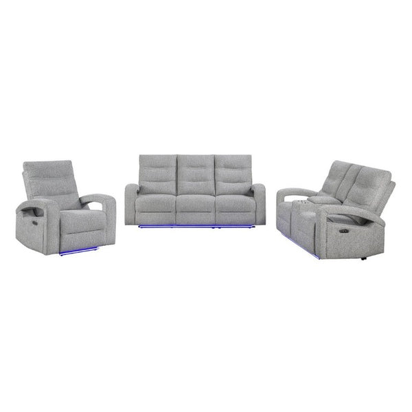 English Elm Isolde Power Reclining Loveseat with LED Lighting Plush Grey Transitional Seating B201P556635