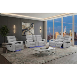 English Elm Isolde Power Reclining Loveseat with LED Lighting Plush Grey Transitional Seating B201P556635