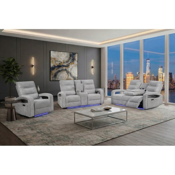 English Elm Isolde Power Reclining Loveseat with LED Lighting Plush Grey Transitional Seating B201P556635